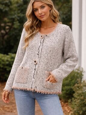 Cozy Taupe Knit Button-Front Sweater Cardigan